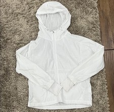 Zyia Active White Hooded Mesh Lined Windbreaker Jacket Women's Size L