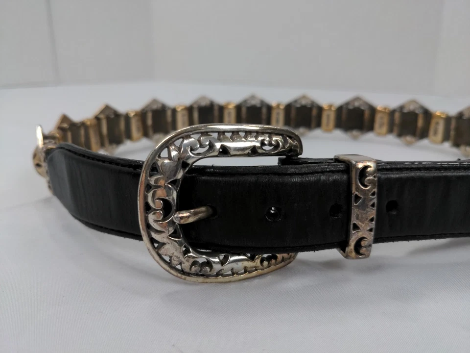 Cinturón de cuero vintage Brighton para mujer pequeño plateado occidental pesado 1995 Foto 3 de 4