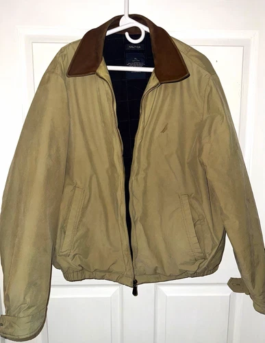 Nautica Men's Bomber Jacket XL Beige/Brown Full Zip Spread Collar Lined Pockets - product listing photo