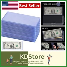 60 Pack Clear PVC Money Holders Banknote Sleeves Topload Protectors 6.8x2.9 In