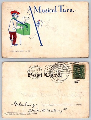 1905 Galesburg IL Organ Grinder Monkey Humorous Postcard A Musical Turn