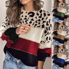 Long Sleeves Sweater Base Sweater Fashion Contrast Color Women Loose Round Neck