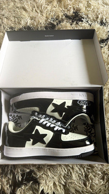 BAPE Black/White Low Top Lace-Up Sneakers MF DOOM Men s US 11 EU 45