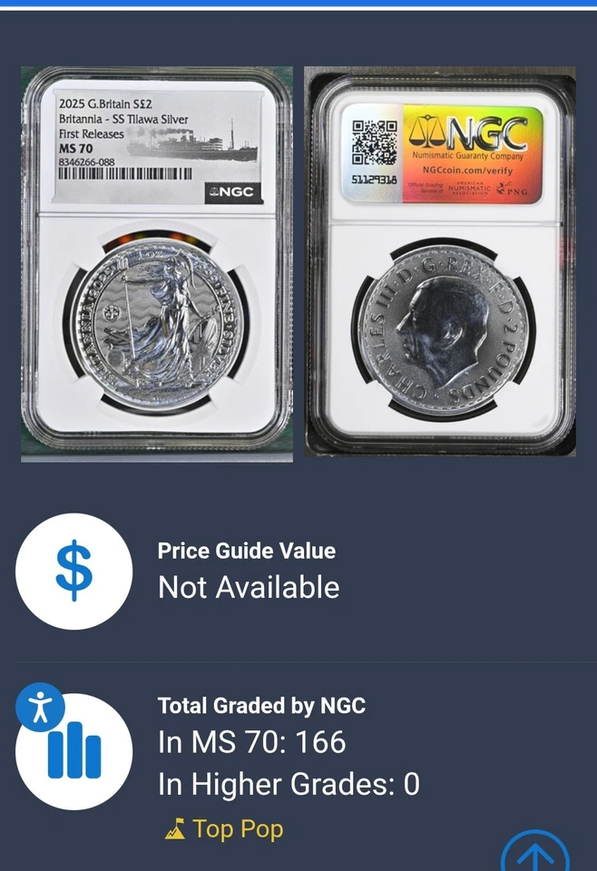 2025 UK BRITANNIA SS TILAWA RECOVERED SHIPWRECK TREASURE MS70 FIRST RELEASES  - Image 2 of 2