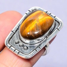 Gift For Her Silver Tiger Eye Jewelry Natural Cluster Ring Size 8.5