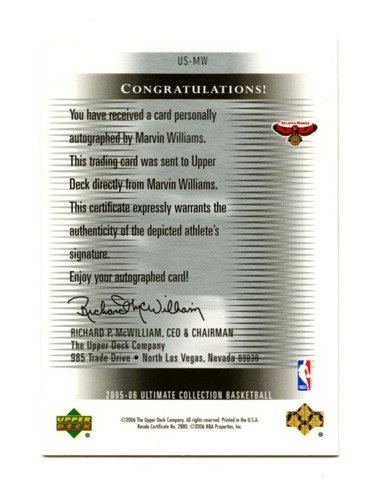 2005 Marvin Williams Upper Deck Auto Ultimate Collection RC UD UDA Rookie Silver
