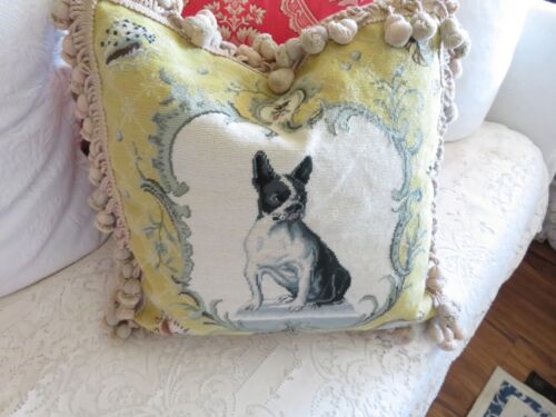 Vintage Aubusson Stil FRANZÖSISCHES LAND Nadelkissen Boston Terrier & Schriftrollen - Bild 13 von 14
