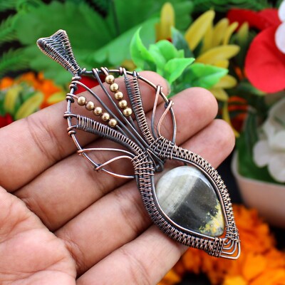 Bumble Bee Jasper Handmade Pendant Copper Wire Wrapped Pendant Gemstone Jewelry