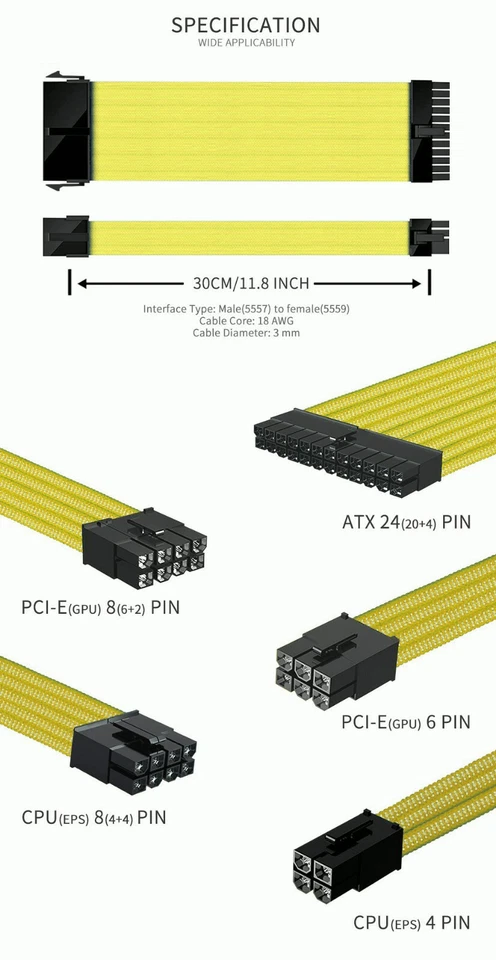 FORMULAMOD Sleeved Extension Cable Kit 30cm for Power Supply to Motherboard GPU - Image 3 of 4