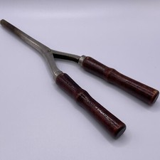 Vintage Thermal Metal Curling Iron Dark Wood Spring Handles USA Hairdresser