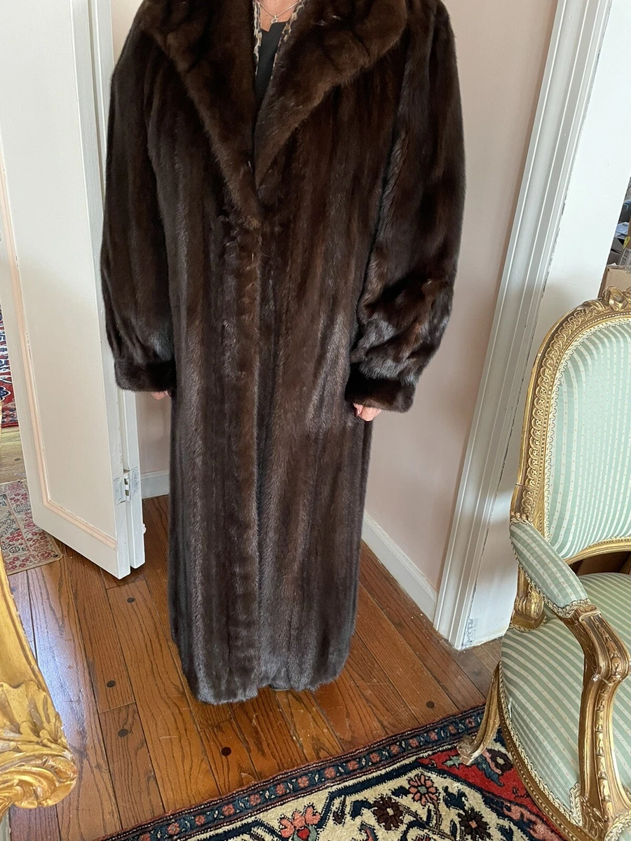 Full Length Long Natural Dark Mahogany Ranch Mink Coat Size L XL