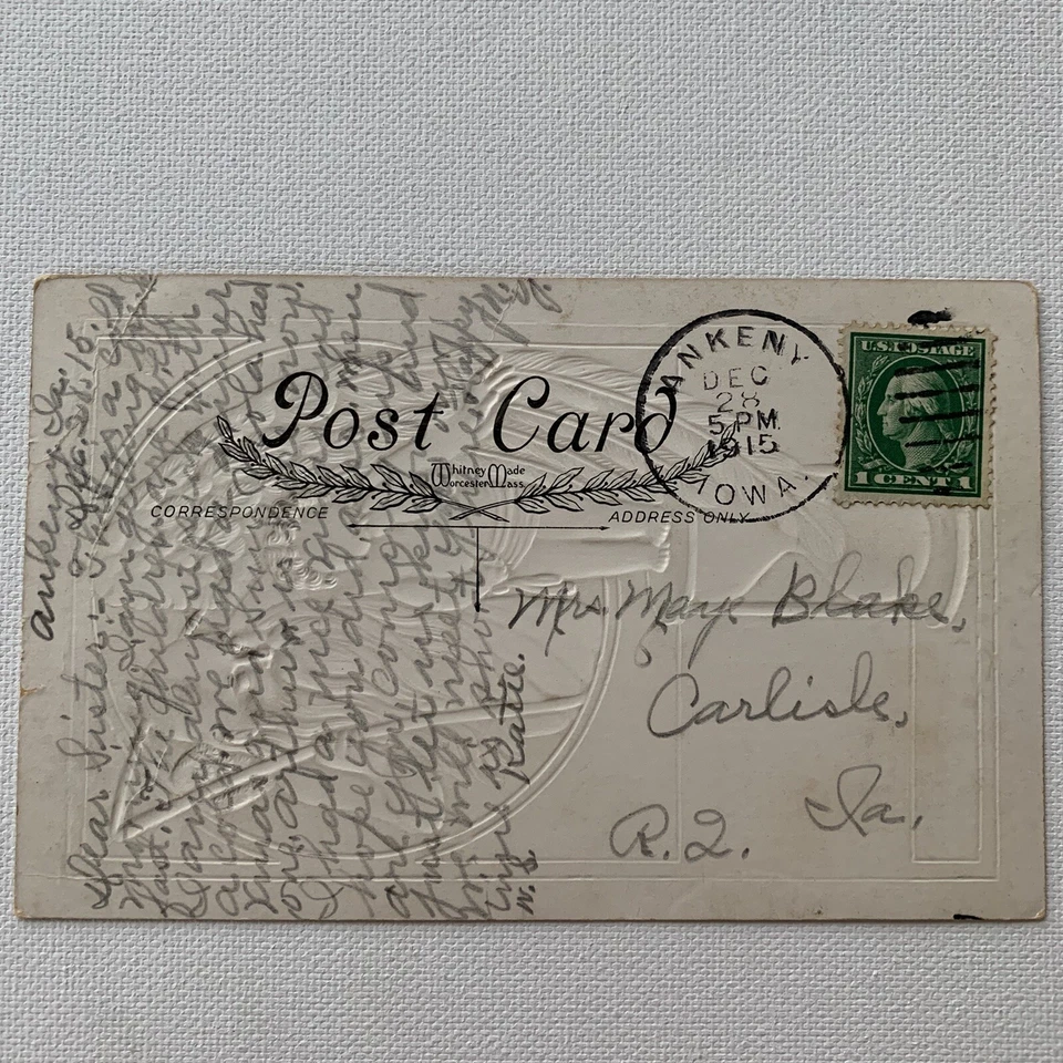 Antique Embossed Foil Postcard Baby New Year Father Time Scythe 1916 Postmark - Image 4 of 4