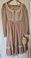 Vtg NWT 70s Gunne Sax Pink Floral Coquette Calico Lace Up Prairie Dress Sz 5