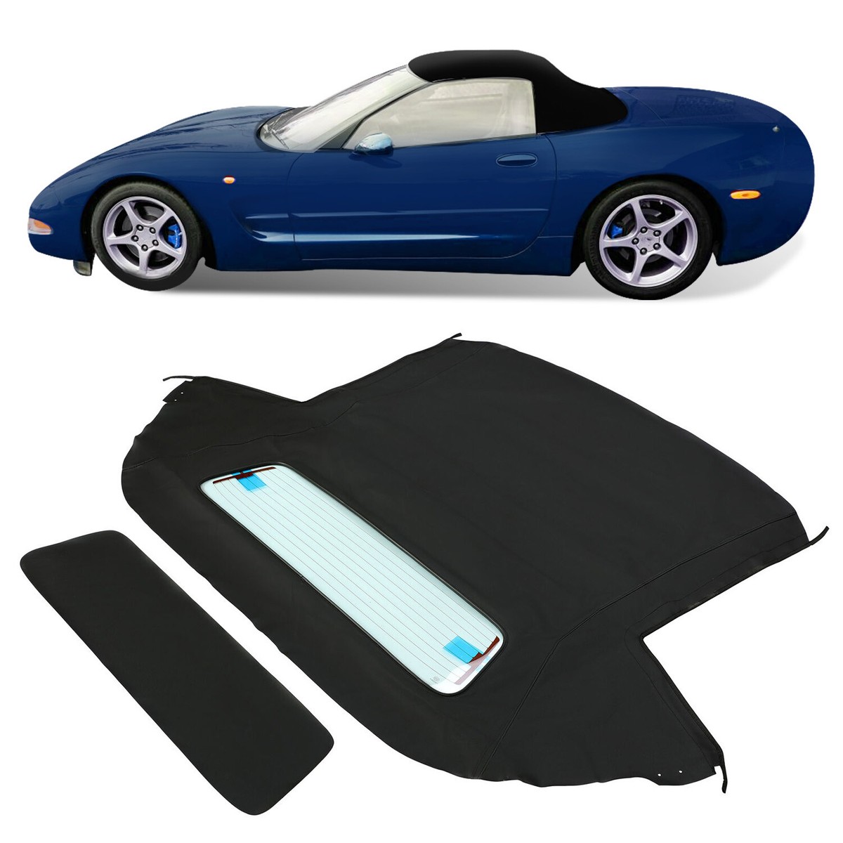 Black Twill Vinyl Convertible Soft Top With Glass Window For Chevy Corvette C5 1998-2004