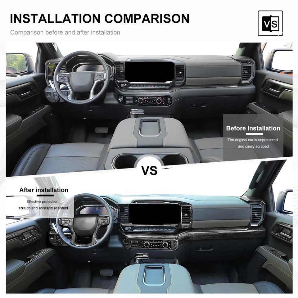 Center Console Interior Trim Cover For Chevy Silverado 2022-25 Black Wood 19pcs - Image 2 of 4