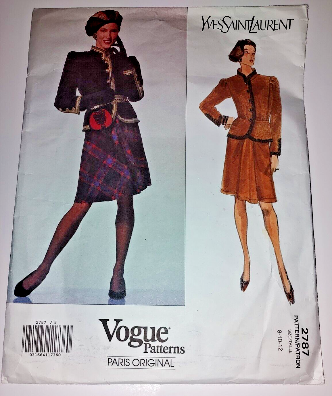 VOGUE Modello PARIGI ORIGINALE YVES SAINT LAURENT 2787 GIACCA MISSES' TAGLIATA