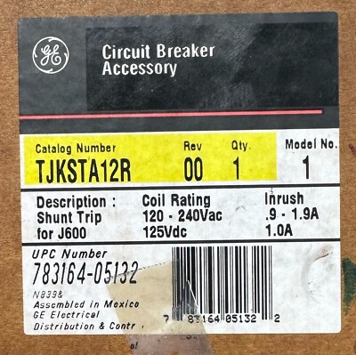 General Electric TJKSTA12R Shunt Trip 120-240Vac 125Vdc for TJK THJK J600 Frame
