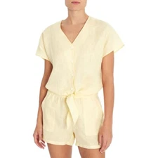 THREE DOTS Linen Knot Front Shirt Button-Down Top, Size XL