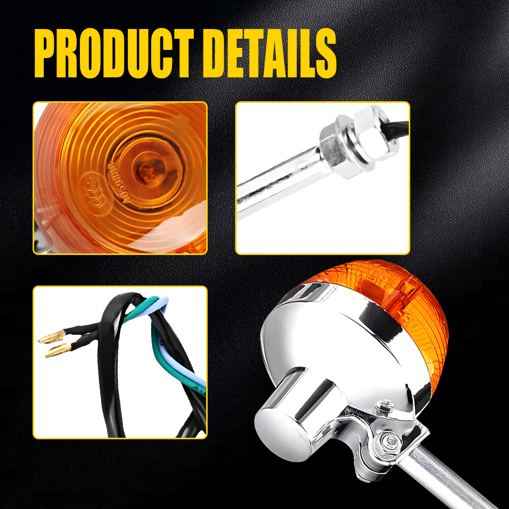 4 10mm Holes 12V Motorcycle Indicator Blinker Signal Turn Tail Light Amber Metal