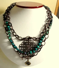 BOOT BARN Western Beaded Necklace Soutwestern look Multi-strand Brown Turquoise 