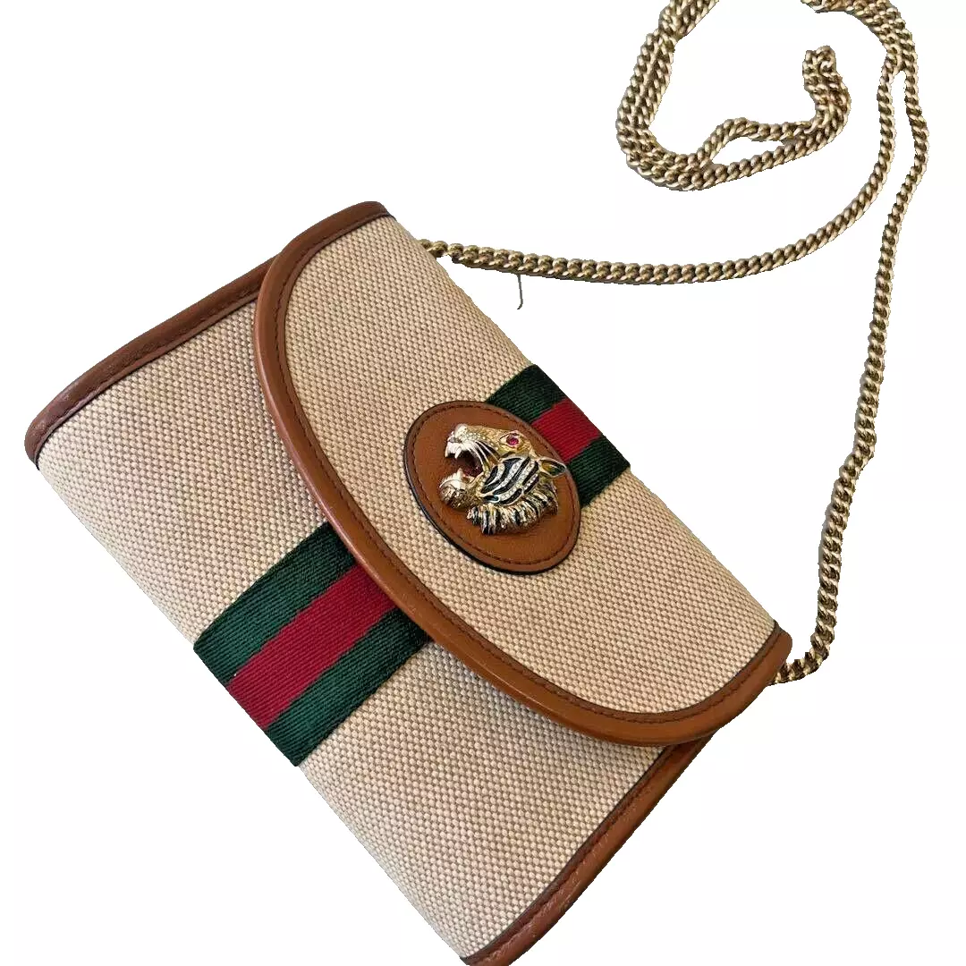 GUCCI 573797 Raja Tiger Head Chain Shoulder Bag Sherry Line Authentic Rhinestone