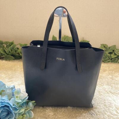 Furla Sally S Tote Bag Black Leather From Japan | eBay