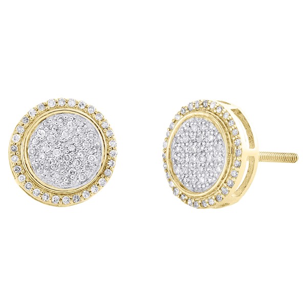 10K Gelbgold Original Diamant 9.5Mm Cluster Rund Halo Ohrstecker 1/4 Karat-image