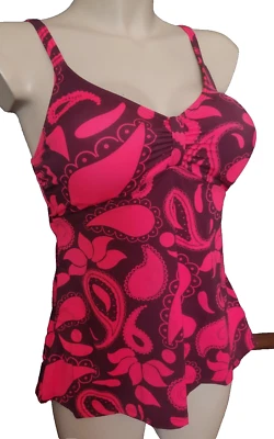 Damen Mädchen Swim Tankini SET Gr.40 UK 14 M wattiert Soft BH Aubergine Paisley - Bild 1 von 4
