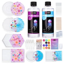 LET'S RESIN Coaster Kit, 16oz DIY Epoxy Resin Kit with Molds and Mica Powder ...