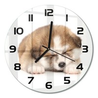 Elegante Design-Wanduhr Aus GehäRtetem Glas Akita-Welpe Schwarze Zeiger Fi30 Cm
