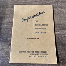 WWII Aviation CURTISS-WRIGHT Buffalo NY Plant Employee Manual 1942 Unions Rules 