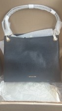 Michael Kors Pebbled Black Shoulder Bag Gold-Tone Hardware Logo Accent