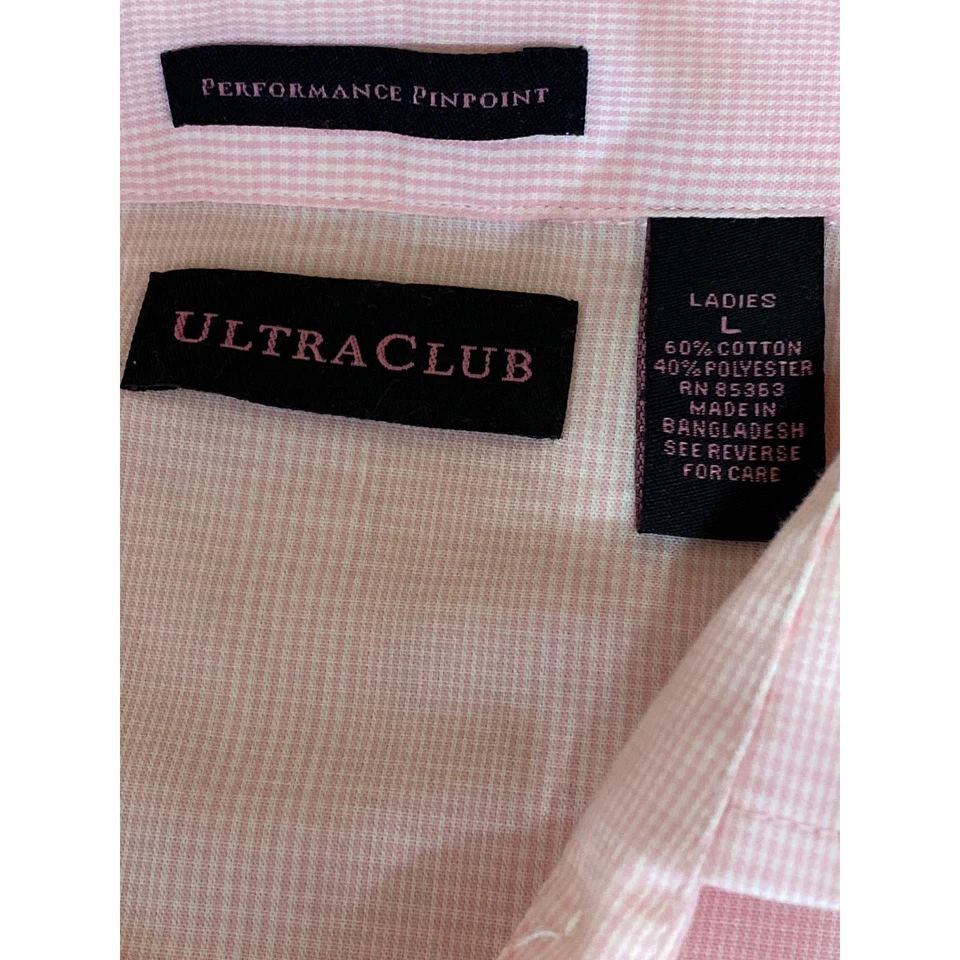 Ultra Club Performance Pinpoint Womens Pink Long Sleeve Button Down Shirt Top L - Image 4 of 4