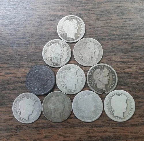 Lot Of 10 Barber Dimes - Various Dates & Mints - 90% Silver