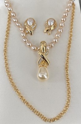 ''NOLAN MILLER GLAMOUR COLLECTION'' ELEGANT FAUX PEARL EARRINGS,NECKLACE & PENDANT