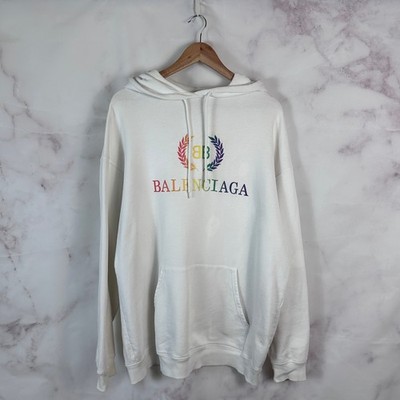 BALENCIAGA バレンシアガ レインボー スウェット 白　130㎝ Balenciaga Hoodie Rainbow Crest White Size S Oversized Demna Logo