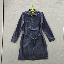 Old Navy Women Dress M Blue Denim Shirt Button Long Sleeve Belted Utility