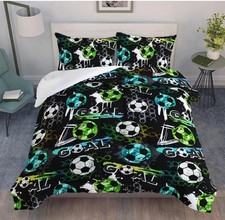 Soccer Print Comforter Set for Boys Teens Queen Size 3Pcs