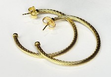David Yurman Cablespira Hoop Earrings, 1.75 Inch, 18k Yellow Gold Twisted Cable