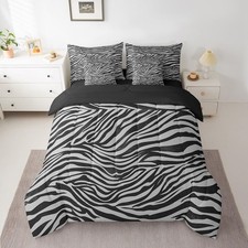 Zebra Bedding Set for All Season Queen Size Animal Print 7 Pieces Comforter S...