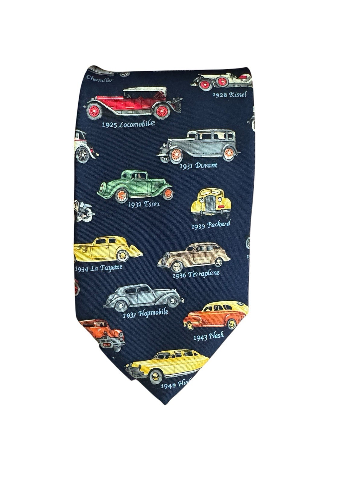Vintage Antique Cars Alynn Neckwear Silk Tie 100% Silk Blue Green Yellow Red Blk