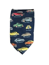 Vintage Antique Cars Alynn Neckwear Silk Tie 100% Silk Blue Green Yellow Red Blk