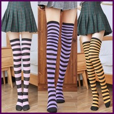 Fashion Women Color Striped Cosplay Stockings Japanese Anime Over Knee Socks
