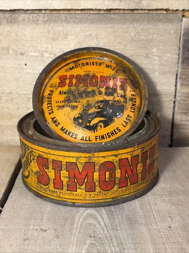 1930's 1940's Chevrolet Ford Dodge Simoniz Automotive Tin Wax Can Vintage