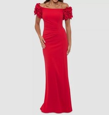 Xscape Women's Red Off-the-Shoulder Ruffle-Sleeve Gown Dress Size 10P