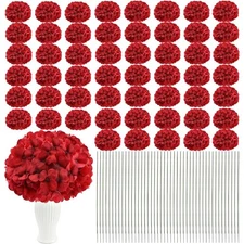 Flowers 104pcs Faux Silk Hydrangeas Flowers Heads with Stems 