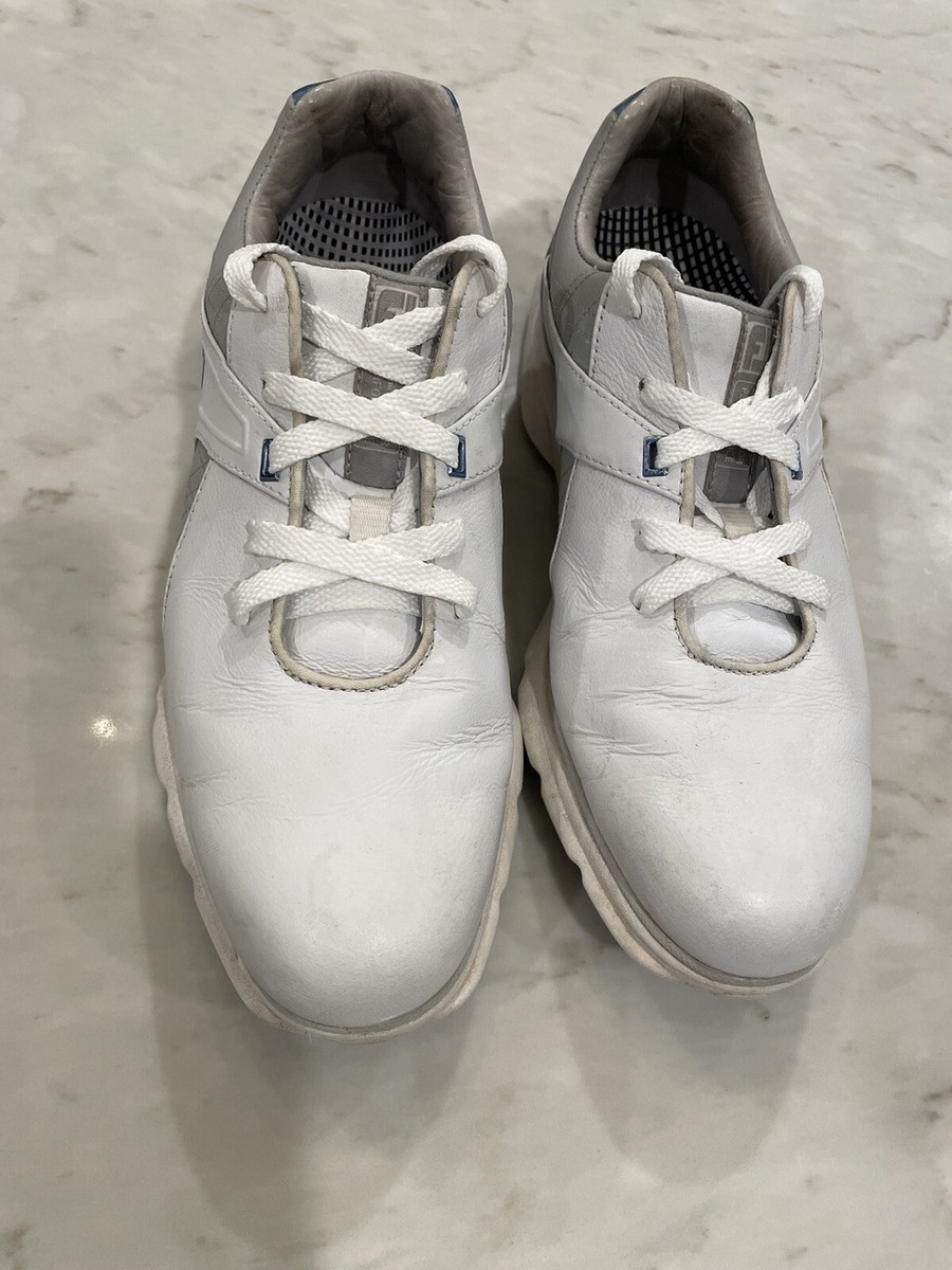 Footjoy FJ Pro SL White Blue Leather Spikeless Golf Shoes  display picture 1