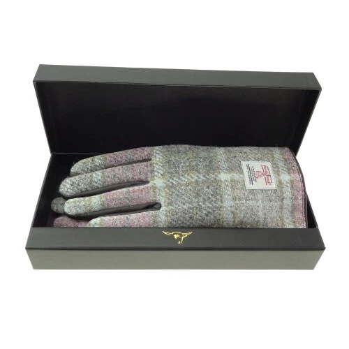 Ladies Harris Tweed Leather Gloves Boxed in Pink Buchanan LB3011-COL134 Medium