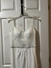 Classic Bridal Gown White Beaded Lace Side Slit Open Back W/ Bow.  32 Bust