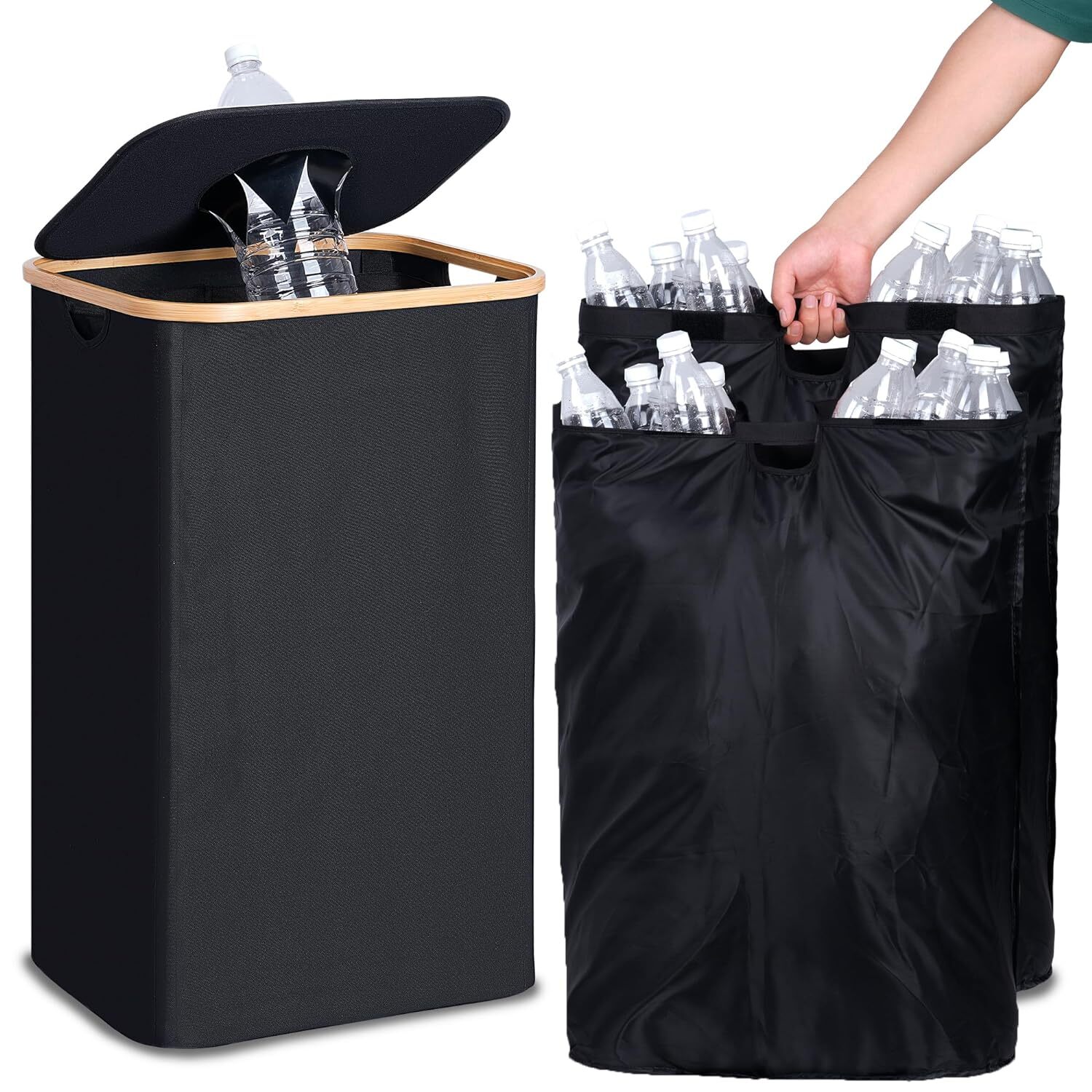Recycling Bin for Kitchen 26 Gallon, 100L Recycle with 2 Removeable Black-image